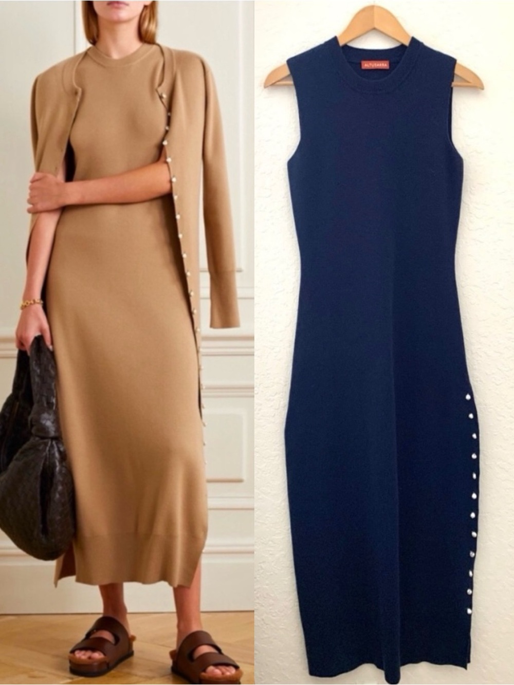 Altuzarra Margot Pearl Embellished Navy Wool Midi Dress